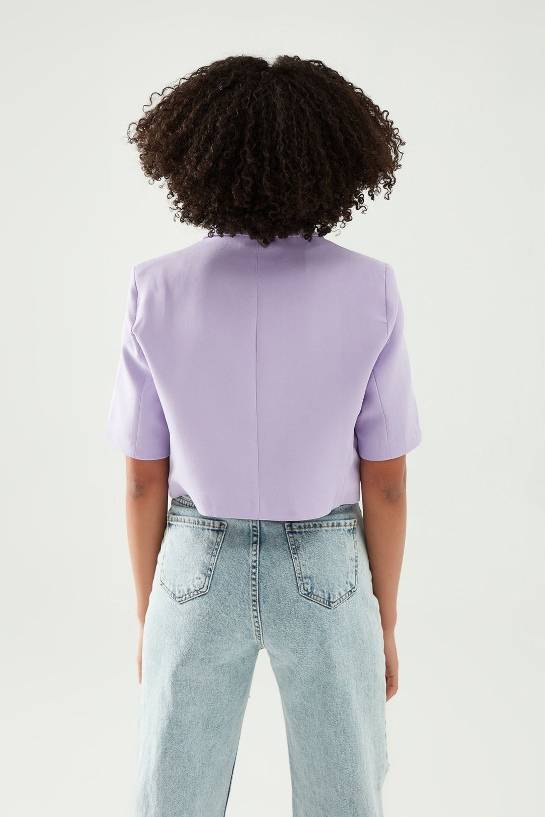 Pocket Detailed Crop Blazer Jacket Lilac