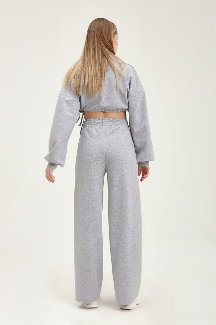 Elastic Waist Wide Leg Tracksuit Gray