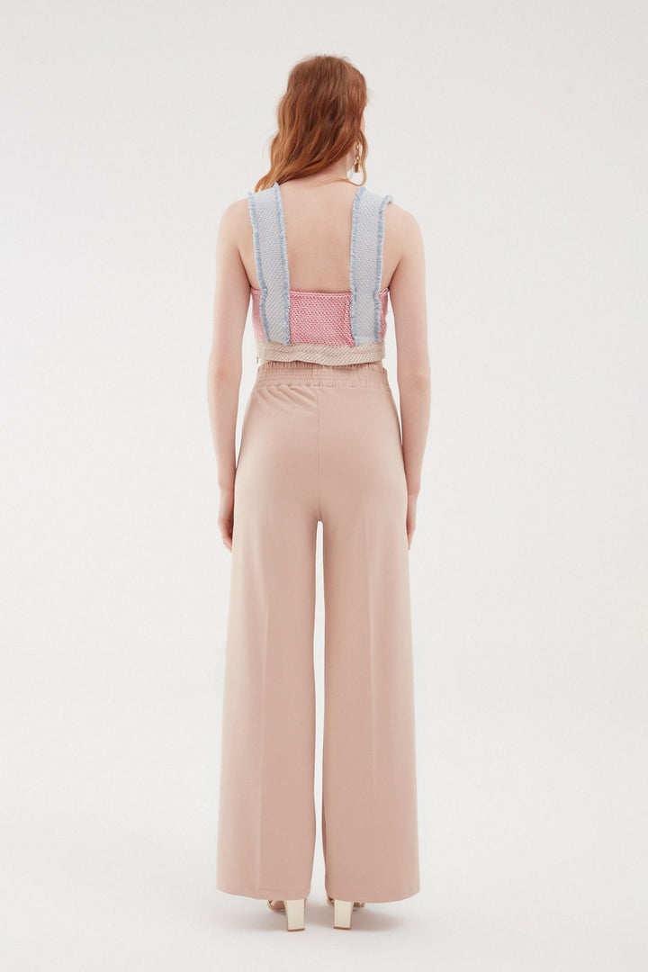 Elastic Waist Wide Trousers Beige