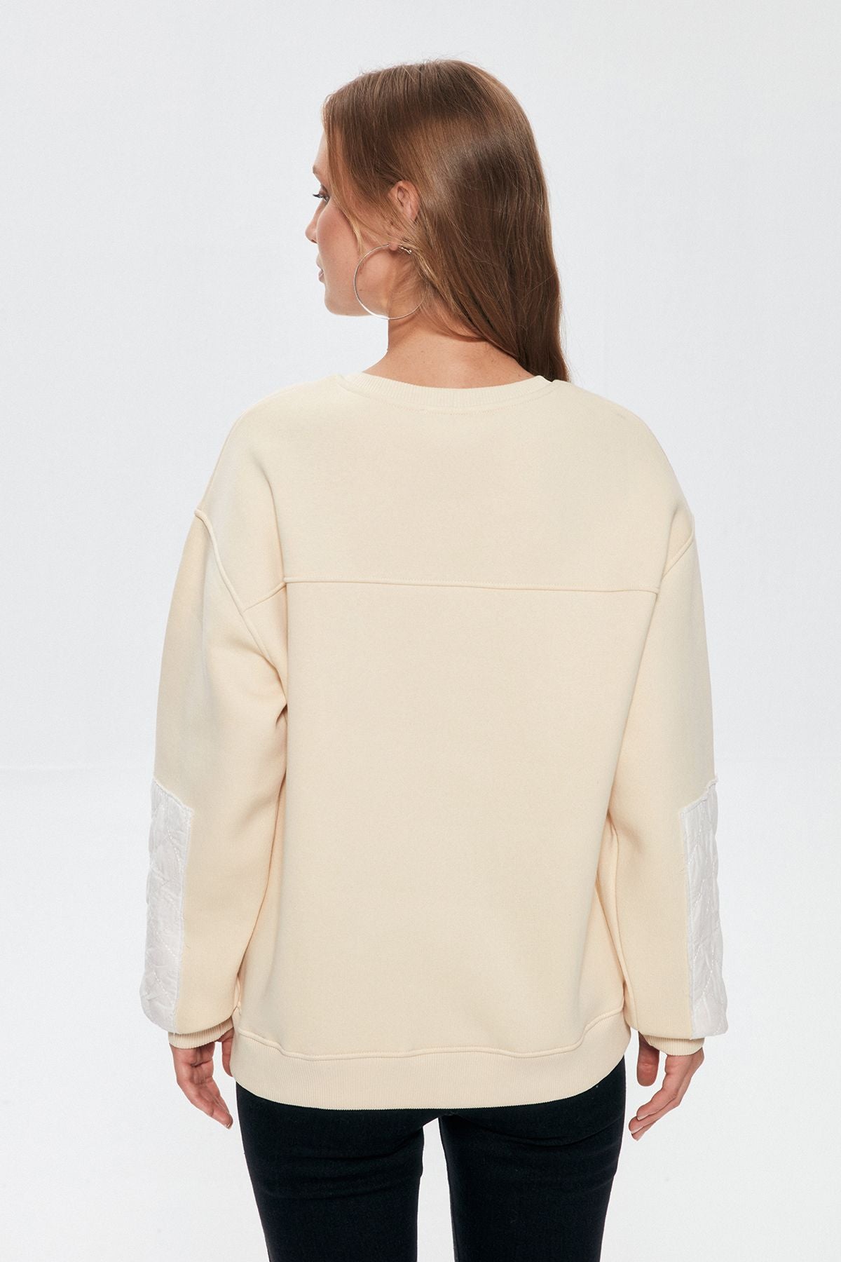 Patch Detailed Printed Sweatshirt Beige