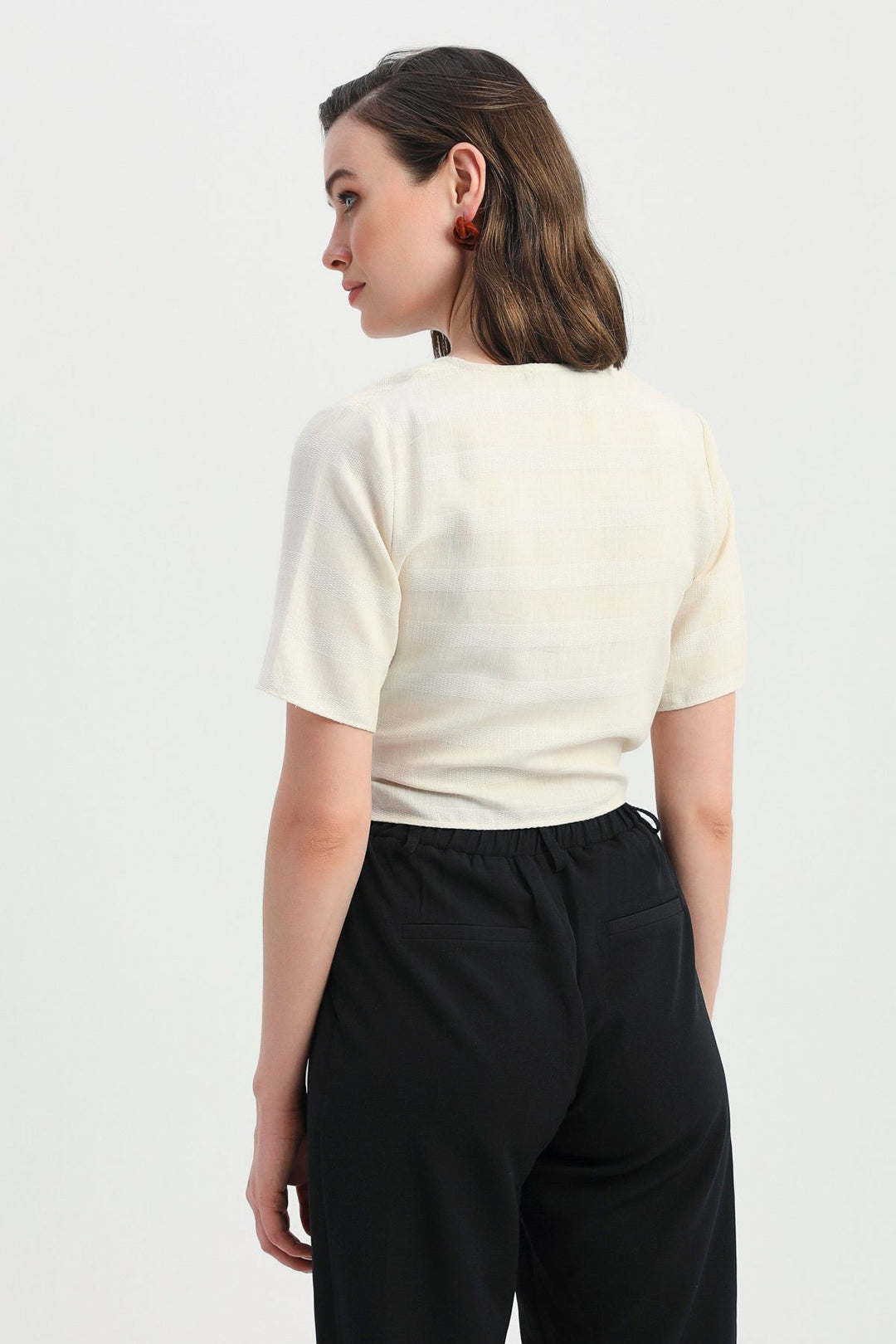 Buckle Detailed Double Breasted Blouse Ecru