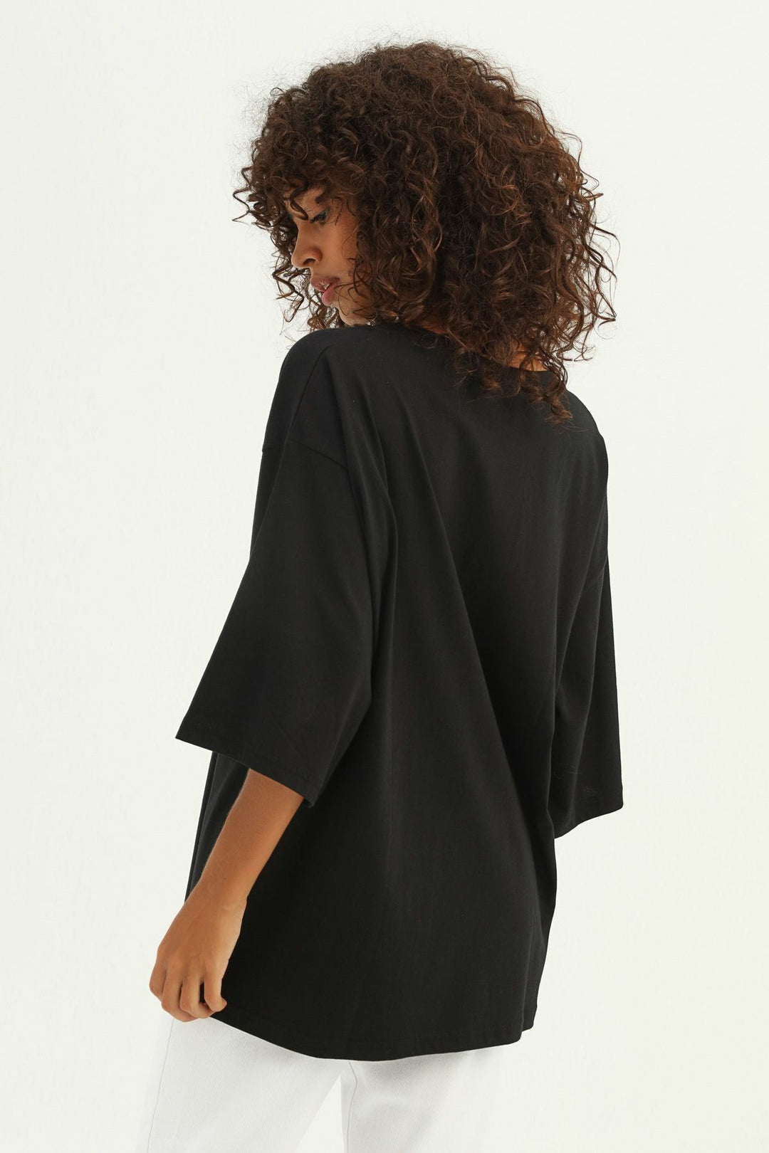 V Yaka Truvakar Kol Tişört Siyah