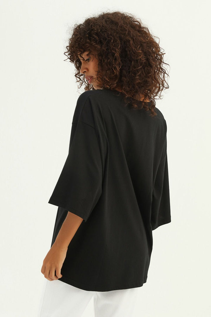 V Yaka Truvakar Kol Tişört Siyah