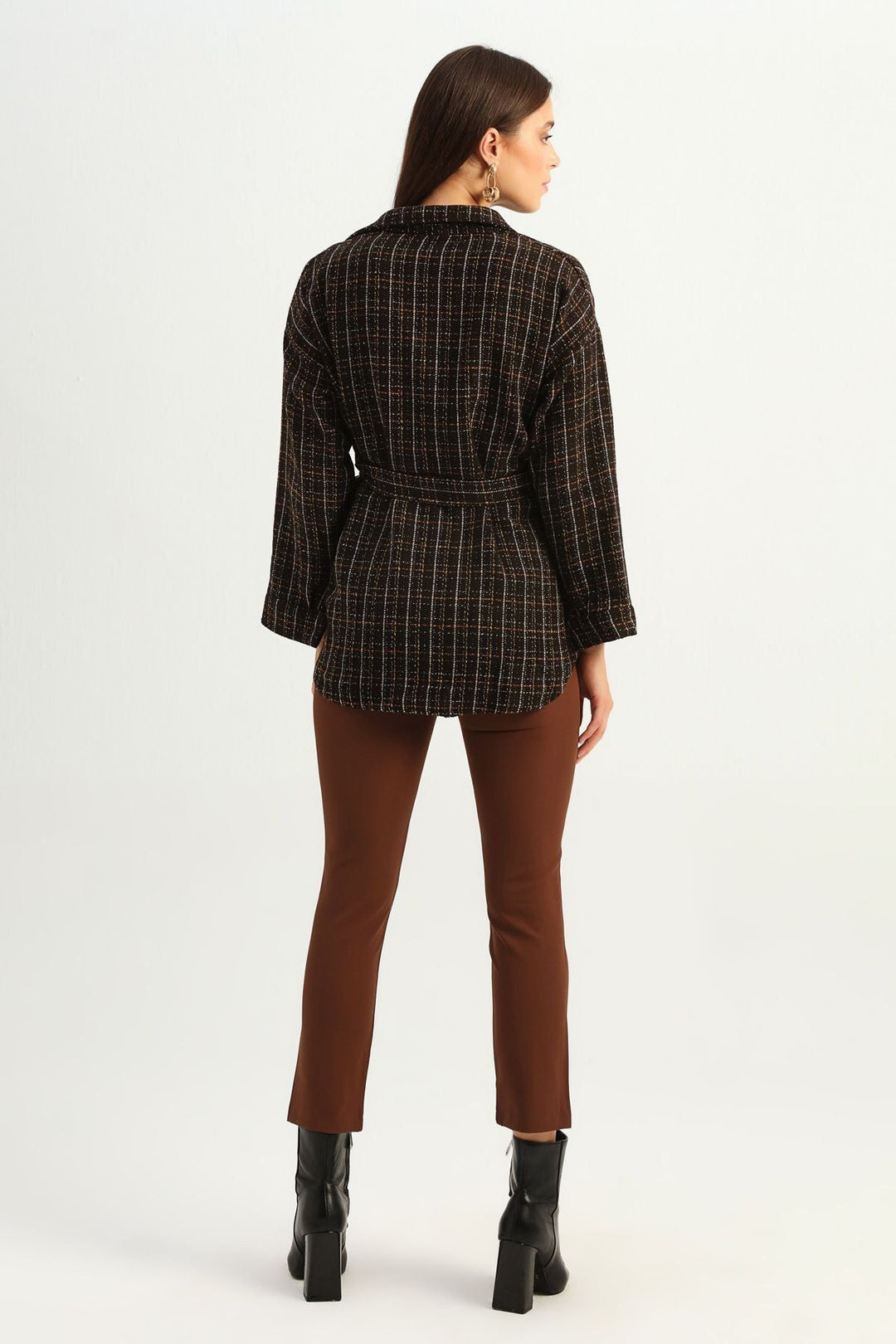 Beli Bağlamalı Tüvit Gömlek Kahverengi