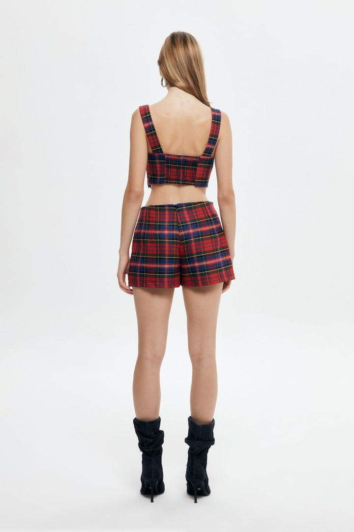 Plaid Detailed Crop Blouse Red