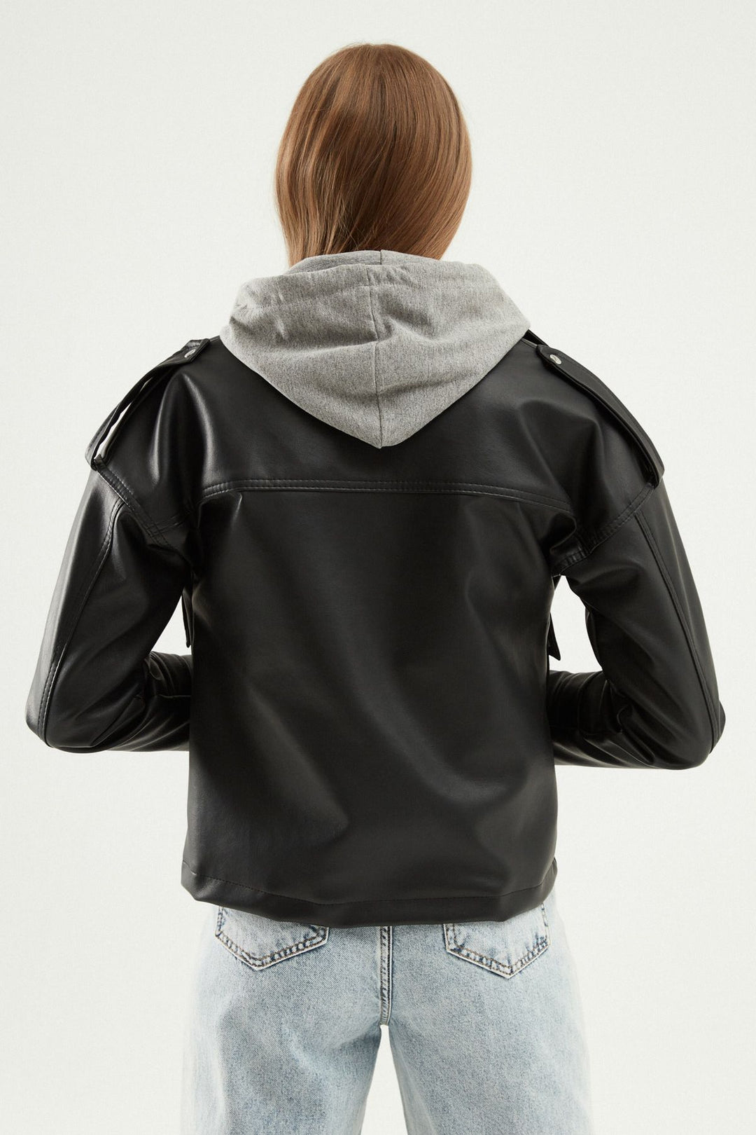 Hooded Leather Jacket Black