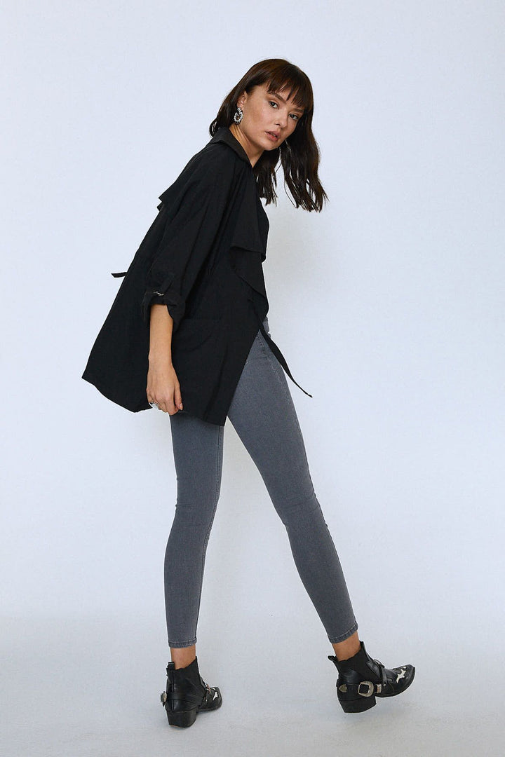 Şal Yaka Oversize Ceket Siyah