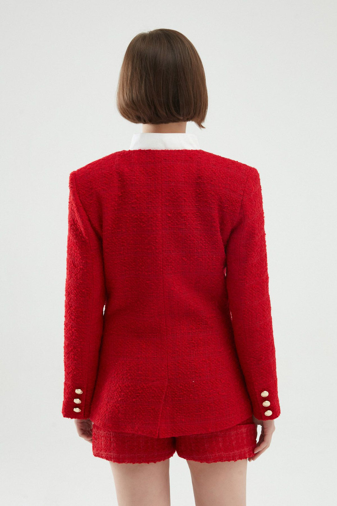 Double Breasted Tweed Blazer Jacket Red