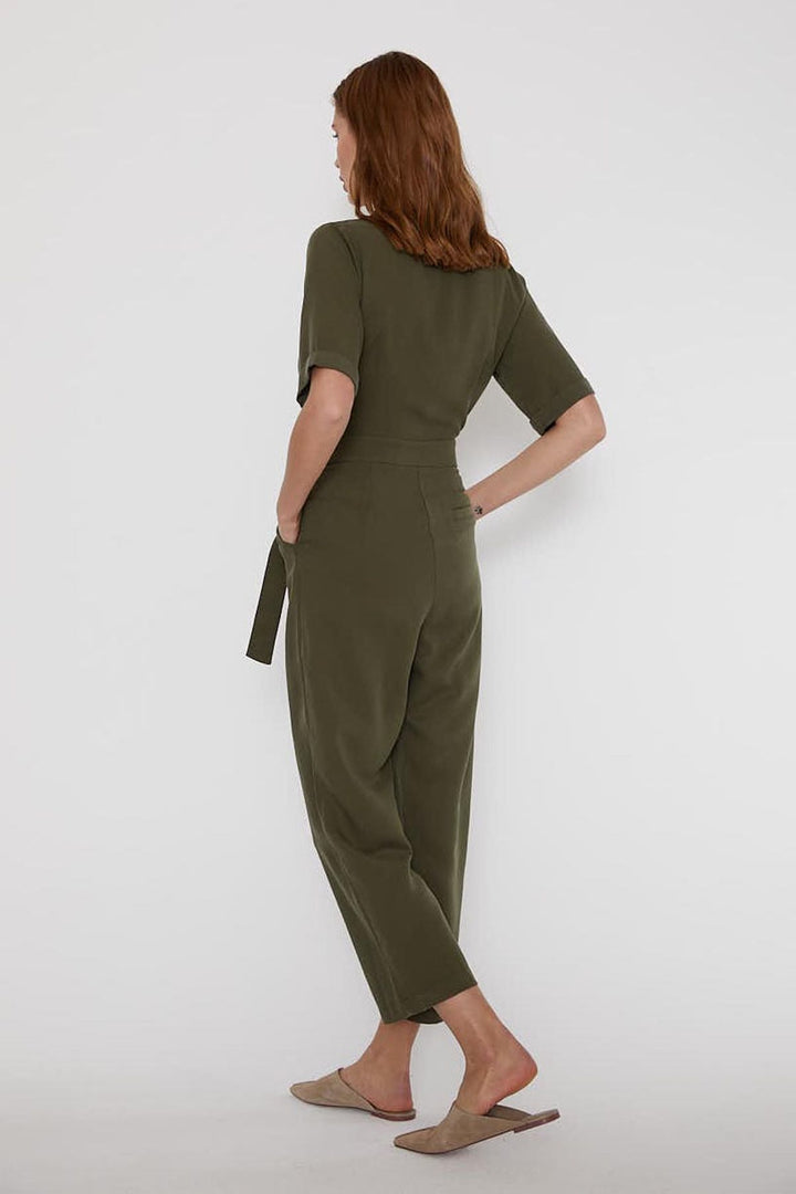 Yandan Bağlamalı V yaka Tulum Haki