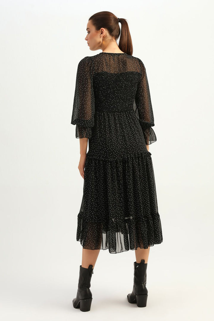 Polka Dot V Neck Gipele Dress Black