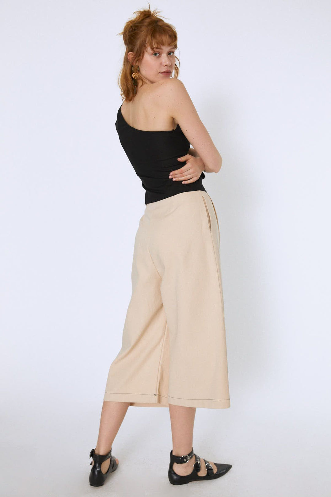 Tek Omuz Crop Bluz Siyah