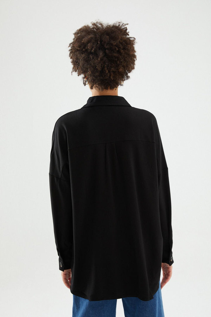 Oversize Cepli Gömlek Siyah