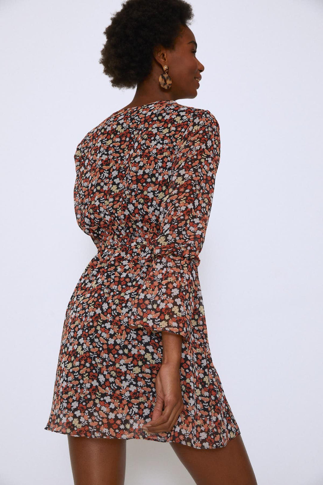Crispy Flower Waist Belted Dress Orange