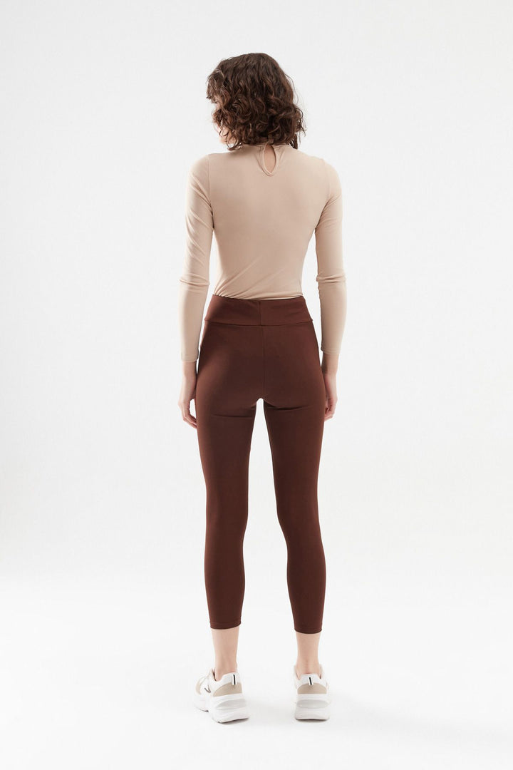 High Waist Basic Leggings Dark Brown