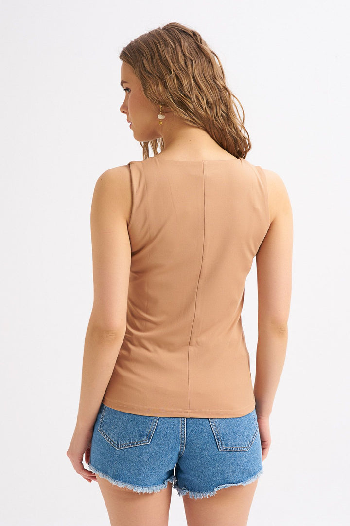 Kalın Askılı Basic Bluz Camel