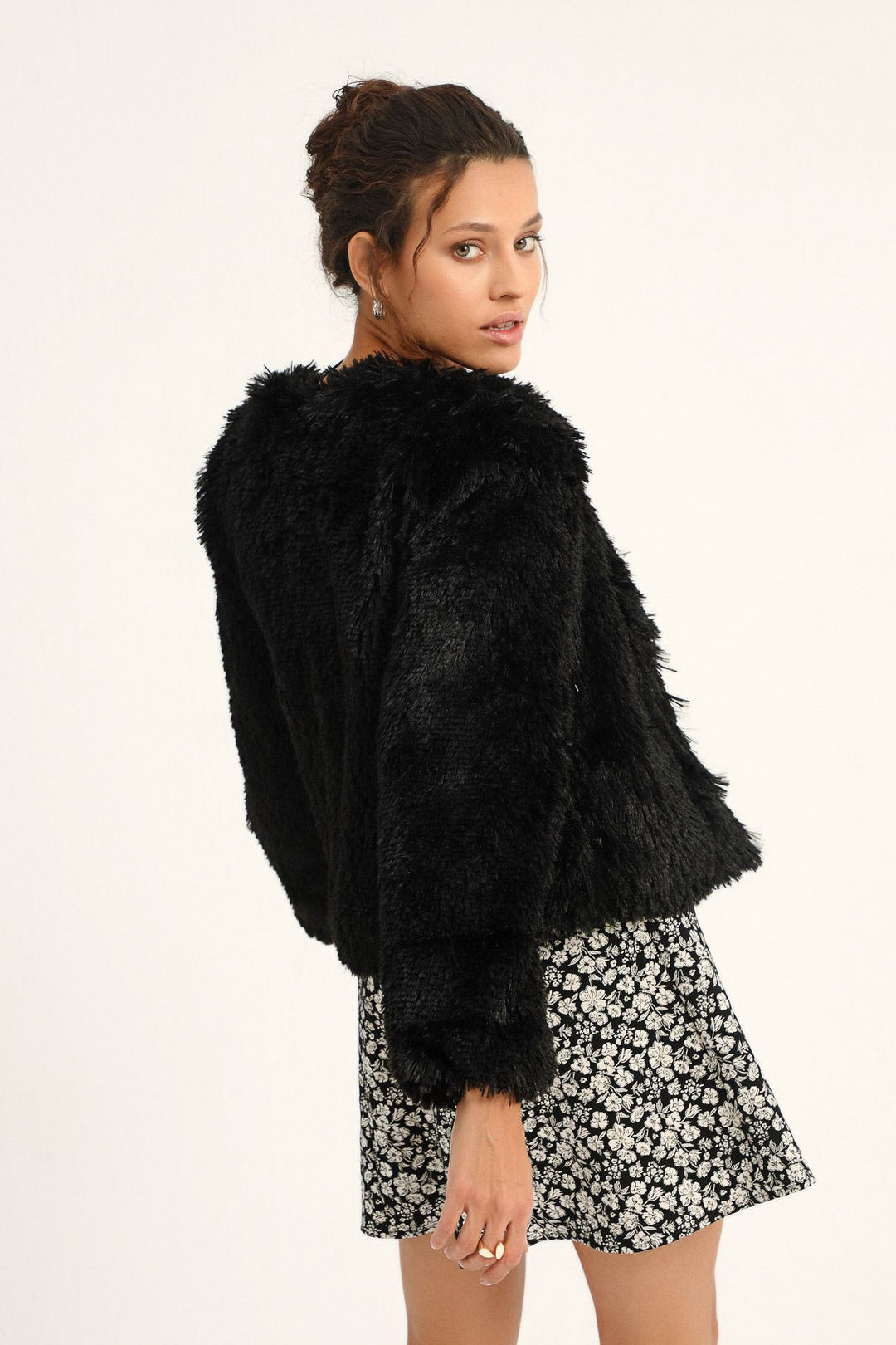 Peluş Kısa Ceket Siyah