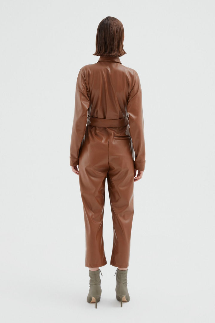 Cepleri Püsküllü Deri Tulum Kahverengi