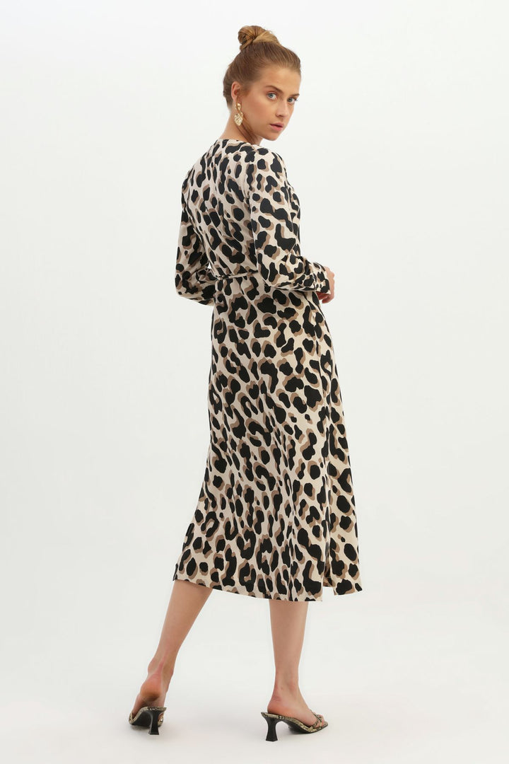 Patterned Wrap Dress Brown