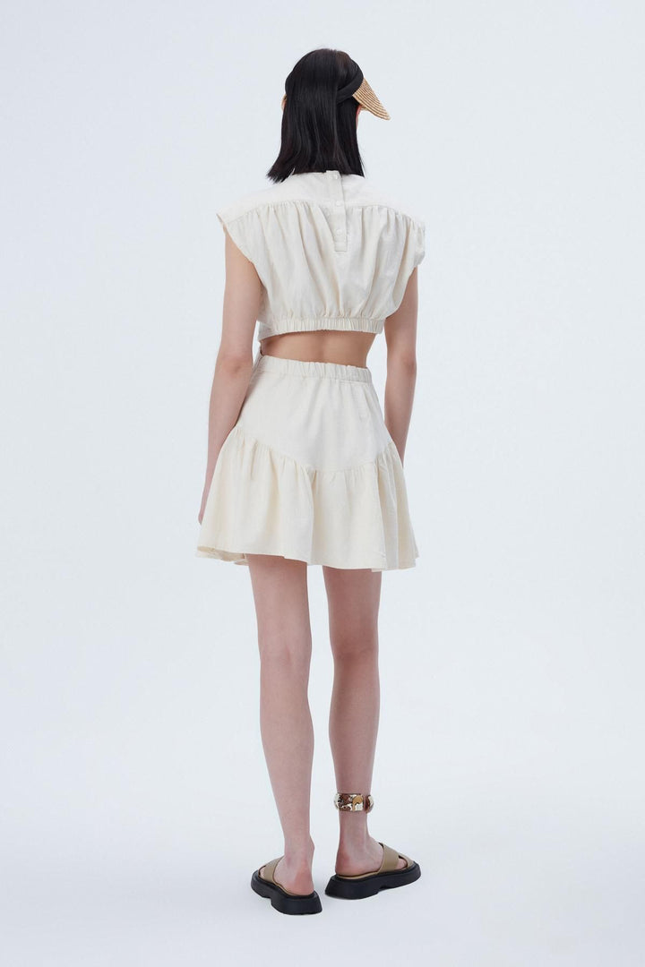 Pile Detaylı Cut Out Elbise Naturel