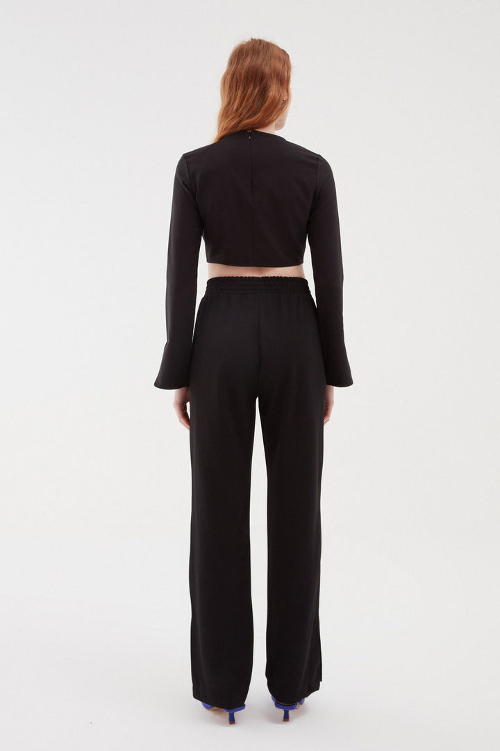 Slit Elastic Waist Trousers Black