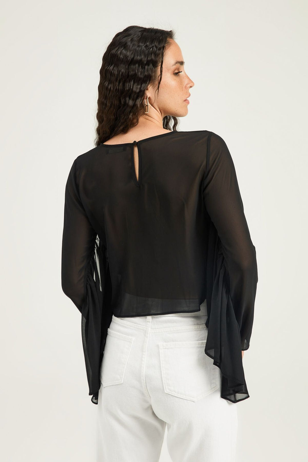 Fırfırlı Bisiklet Yaka Bluz Siyah