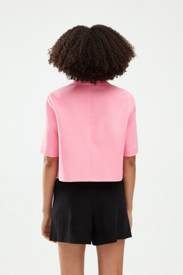 Kısa Kol Crop Blazer Ceket Şeker Pembe
