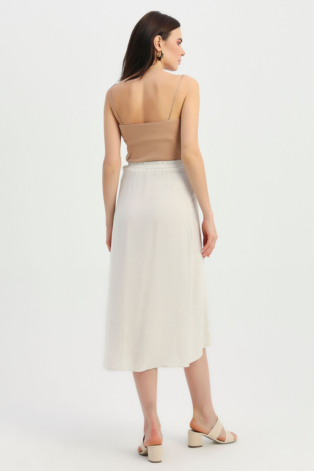 Tie Detailed Wrapped Linen Skirt Natural