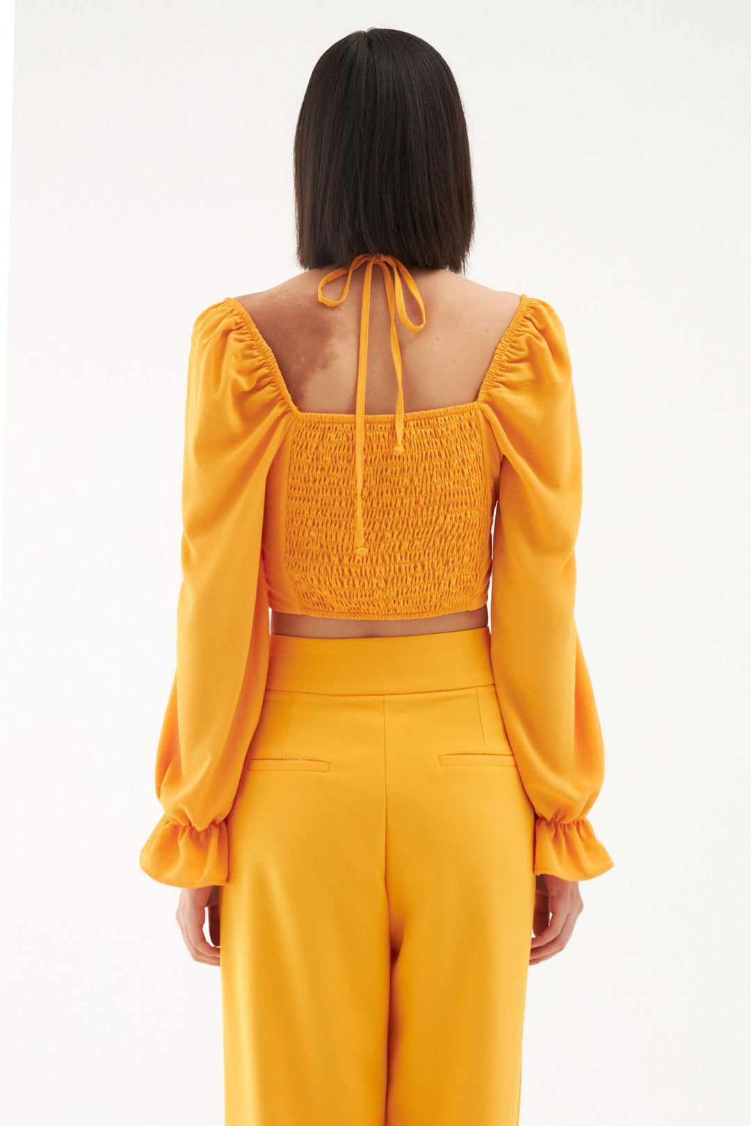 Tie Detailed Balloon Sleeve Blouse Orange