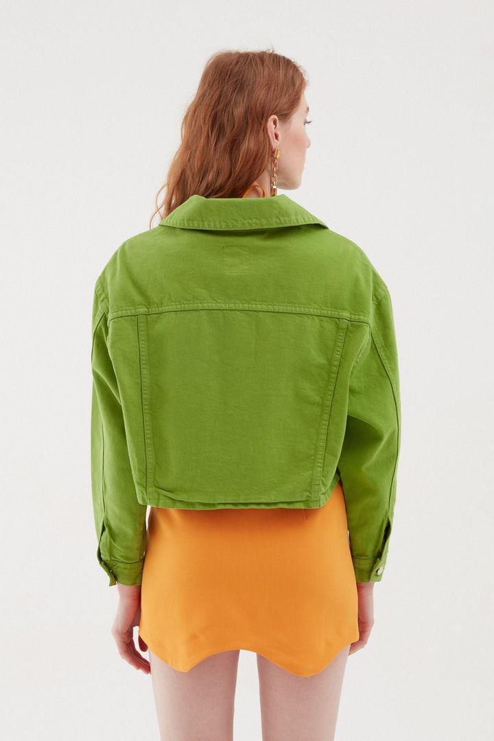 Crop Denim Jacket Green