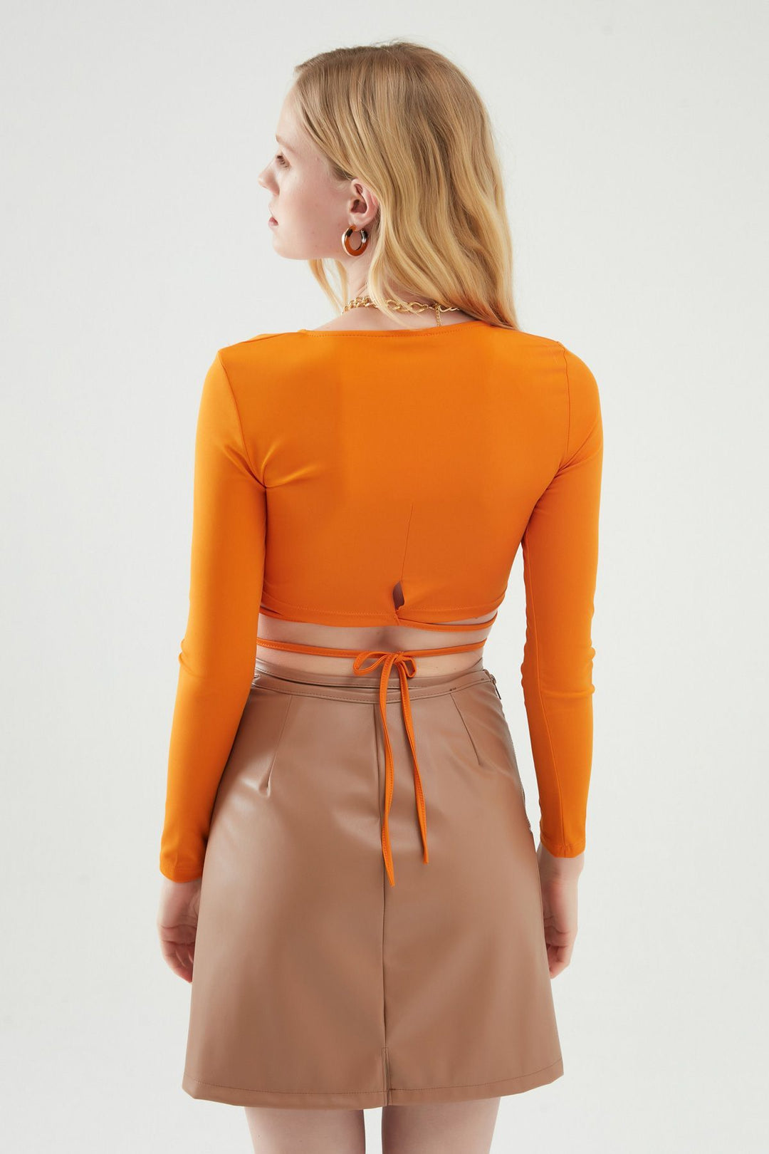 Low-cut V-Neck Blouse Dark Orange