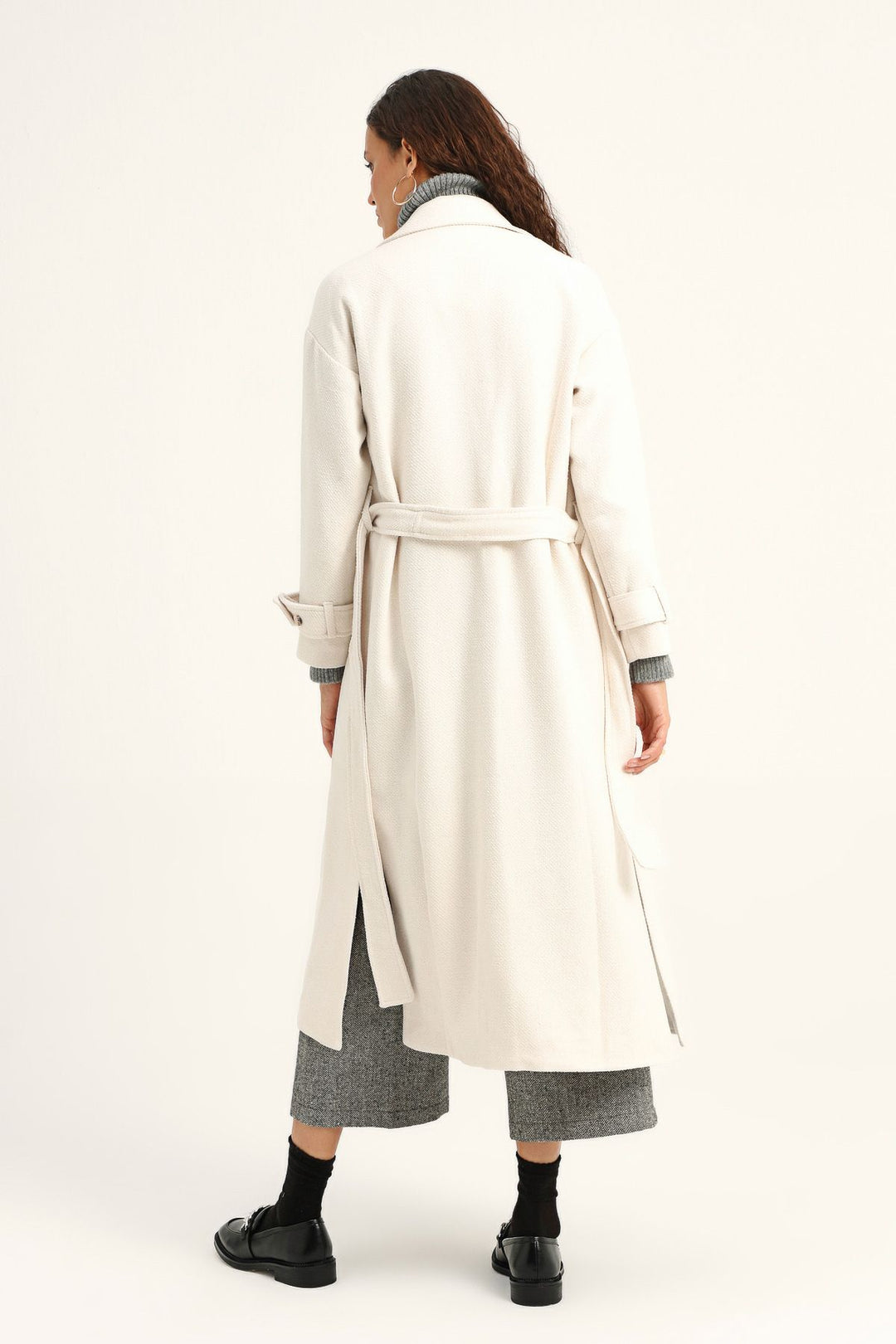 Belted Long Coat Ecru