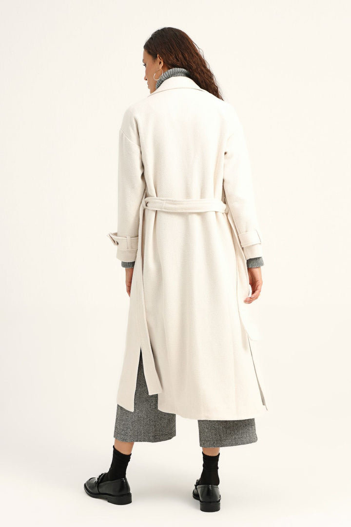 Belted Long Coat Ecru