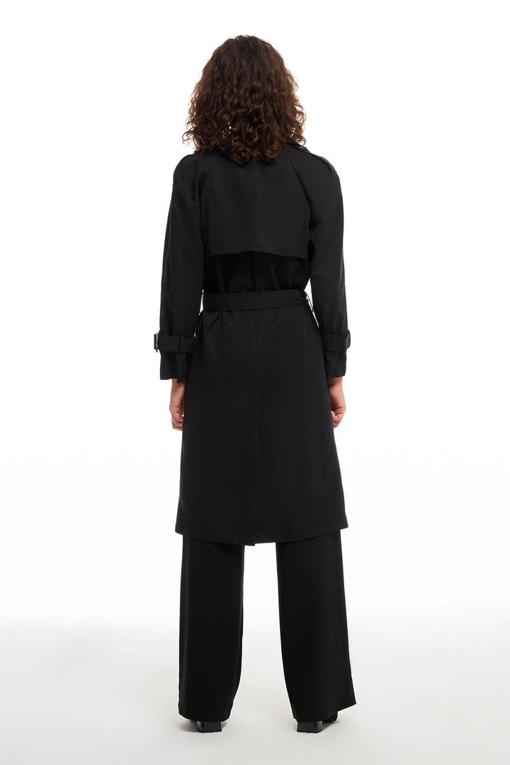 Belted Epaulette Trench Coat Black