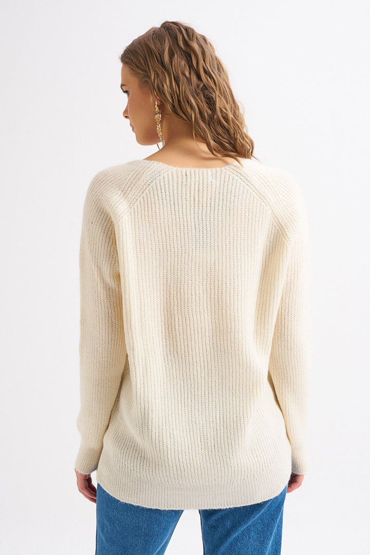 V Neck Long Sweater Ecru