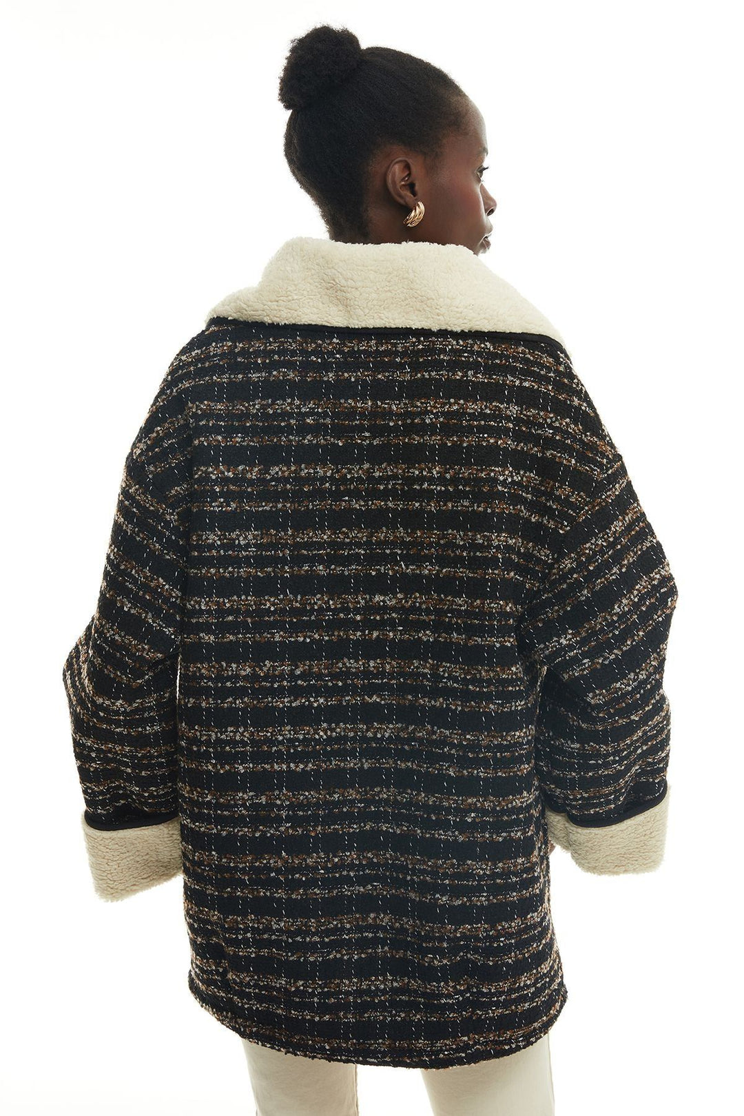 Patterned Plush Coat Black