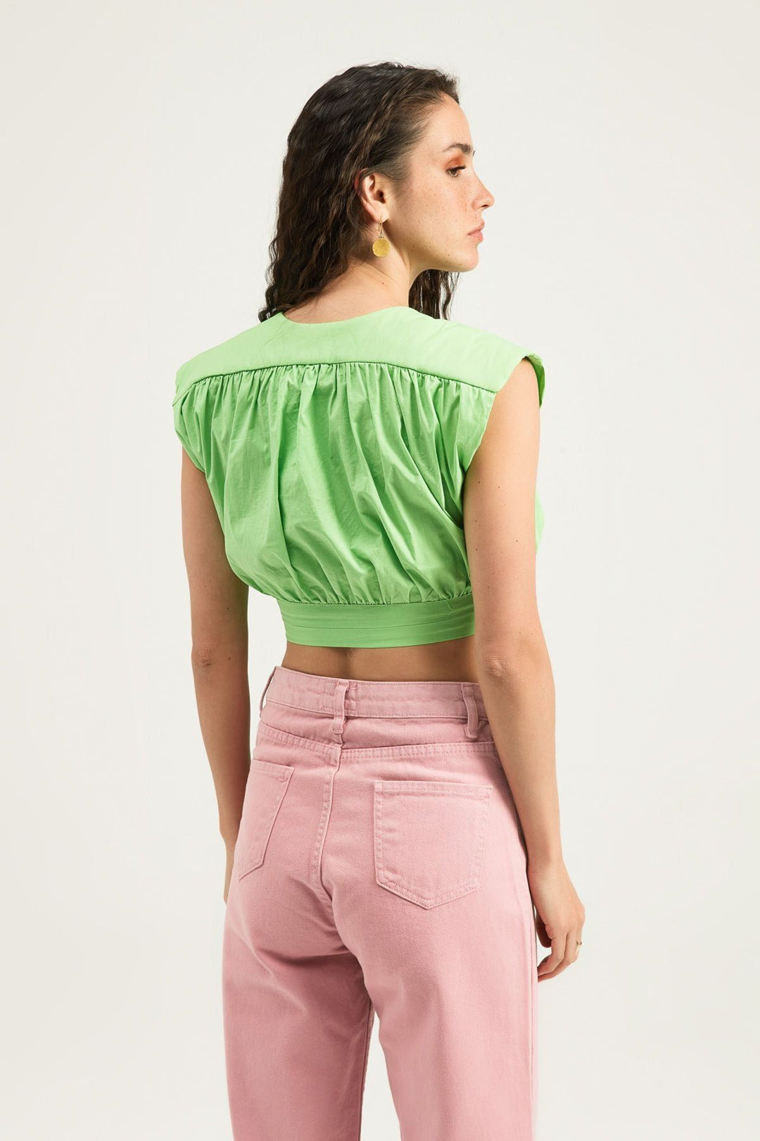 Padded Side Tie Blouse Green