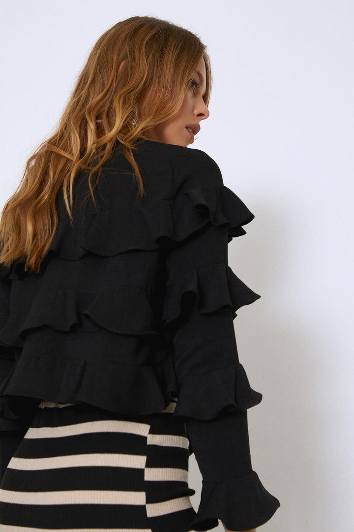 Frilly Layered Blouse Black