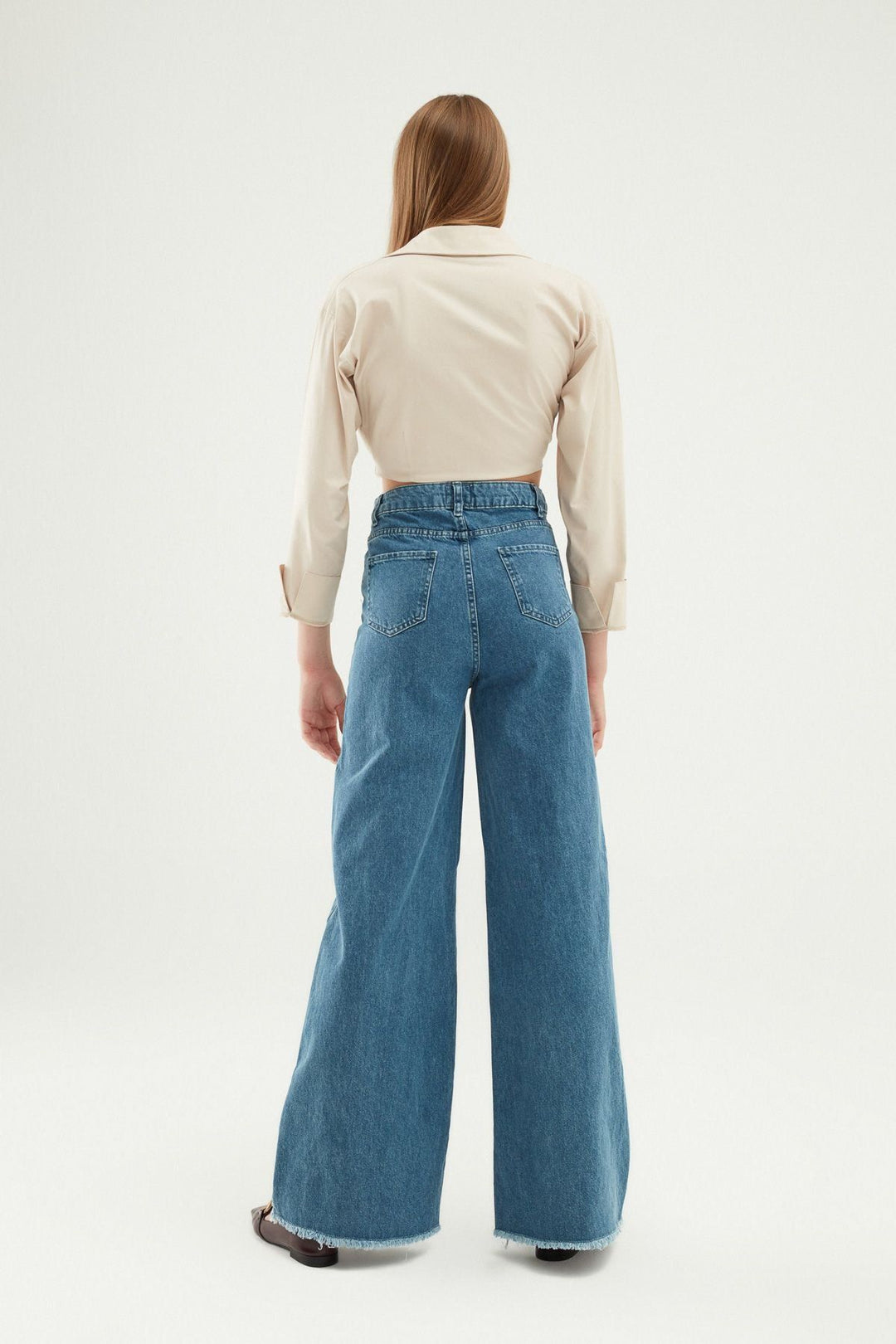 Önü Bağlamalı Crop Gömlek Taş