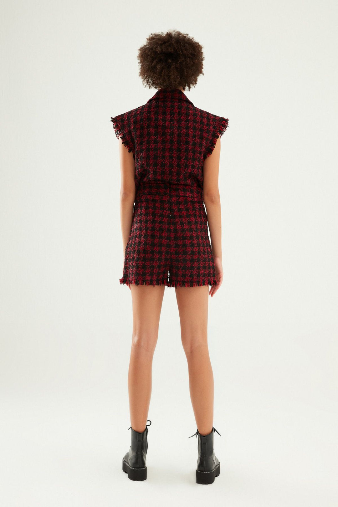 Çizgili Tüvit Şort Kırmızı