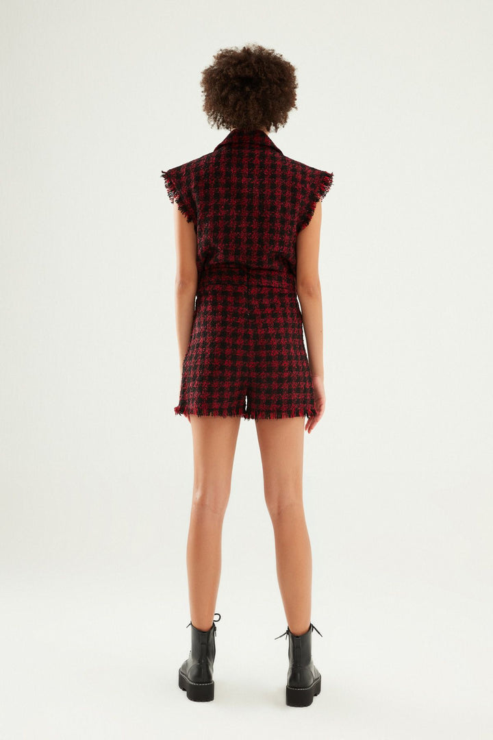 Çizgili Tüvit Şort Kırmızı