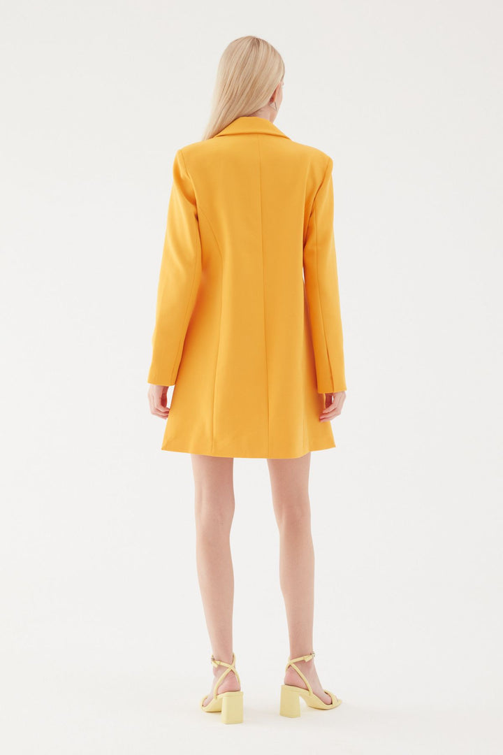 Yanı Yırtmaçlı Uzun Blazer Ceket Turuncu