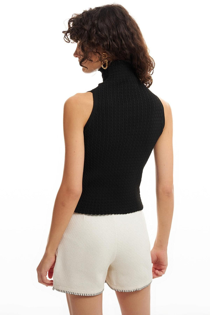 Stand Up Collar Sleeveless Knitwear Black