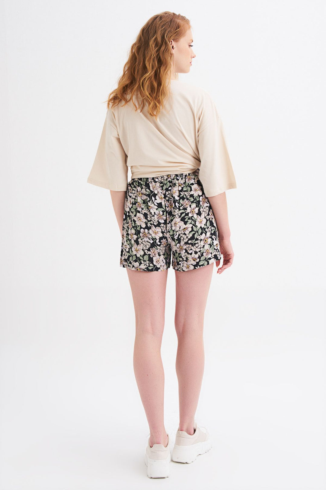 Patterned Tie Waist Shorts Black