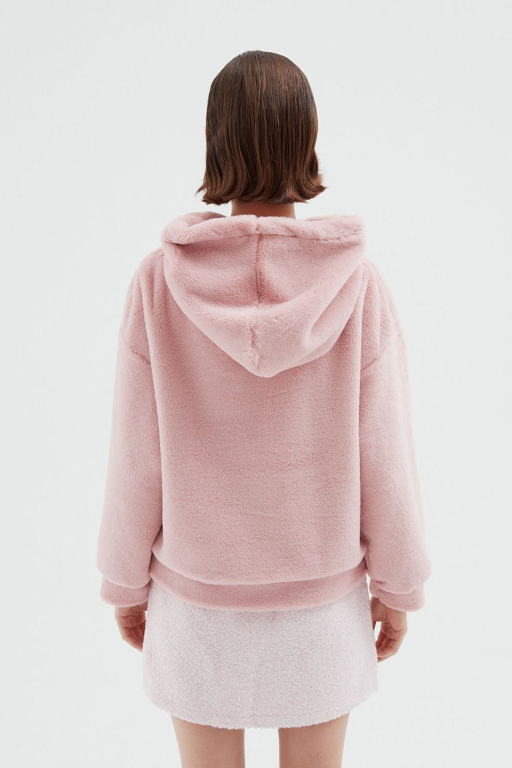 Hooded Plush Sweatshirt Pink