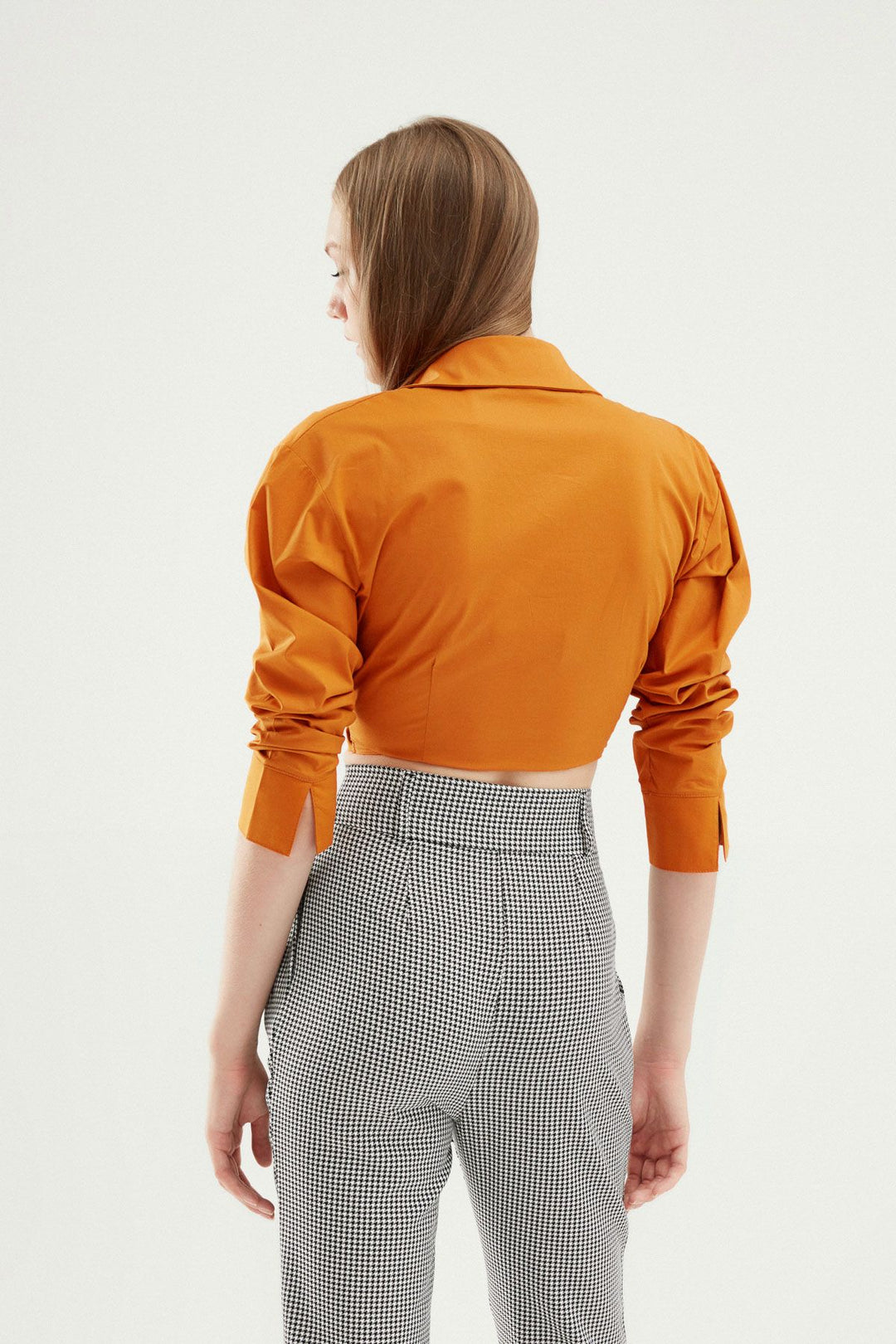 Önü Bağlamalı Crop Gömlek Koyu Oranj