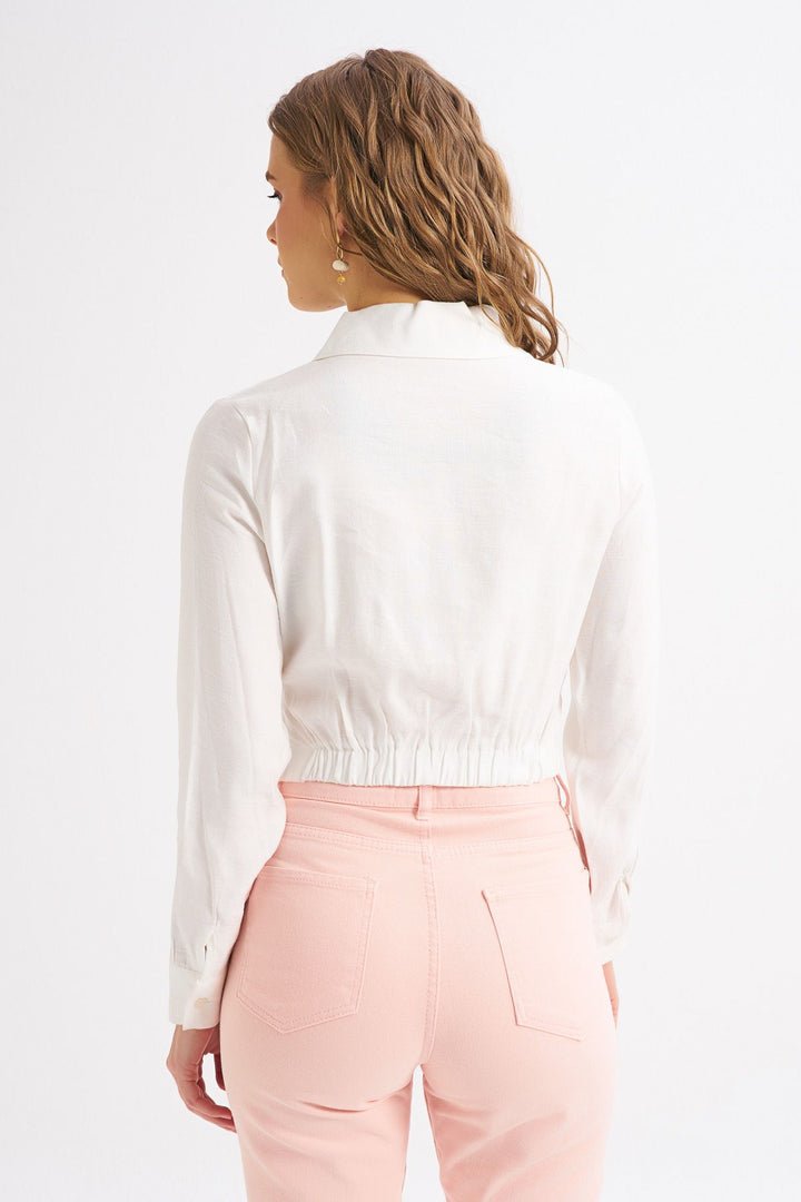 Zippered Tie Detailed Blouse Ecru