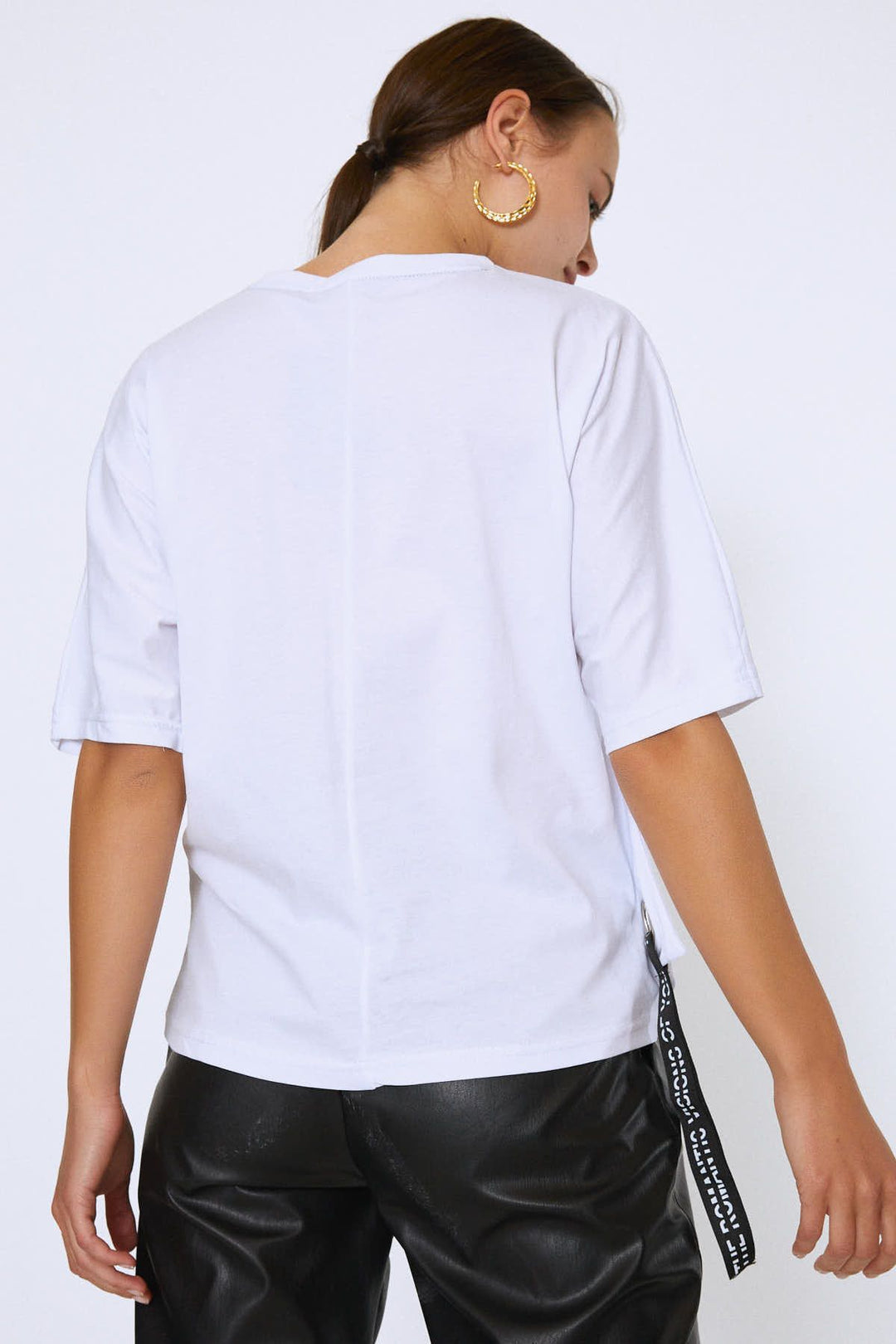 Bisiklet Yaka Baskılı Tişört Beyaz