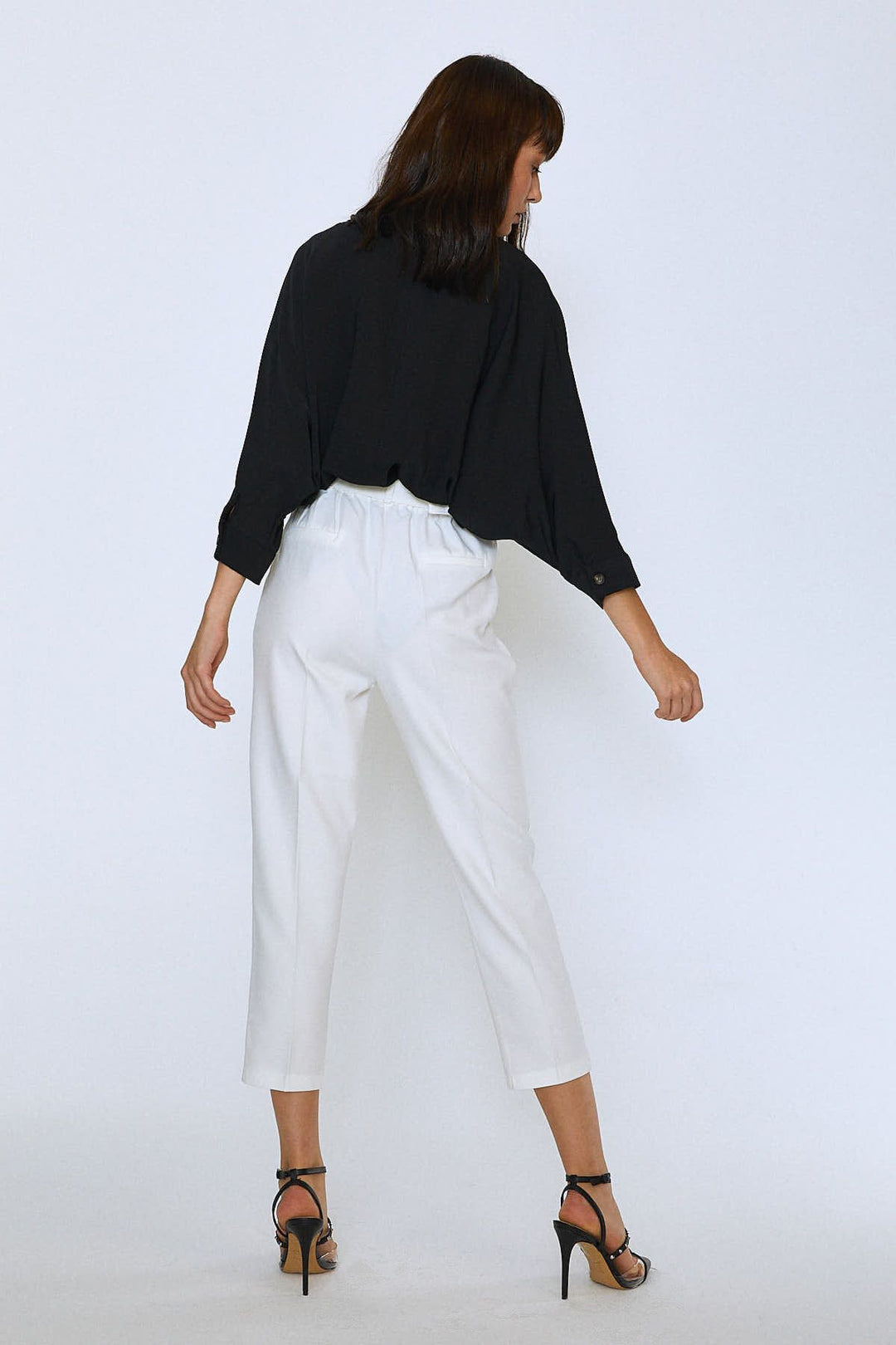 Waist Belted Fabric Trousers Ecru