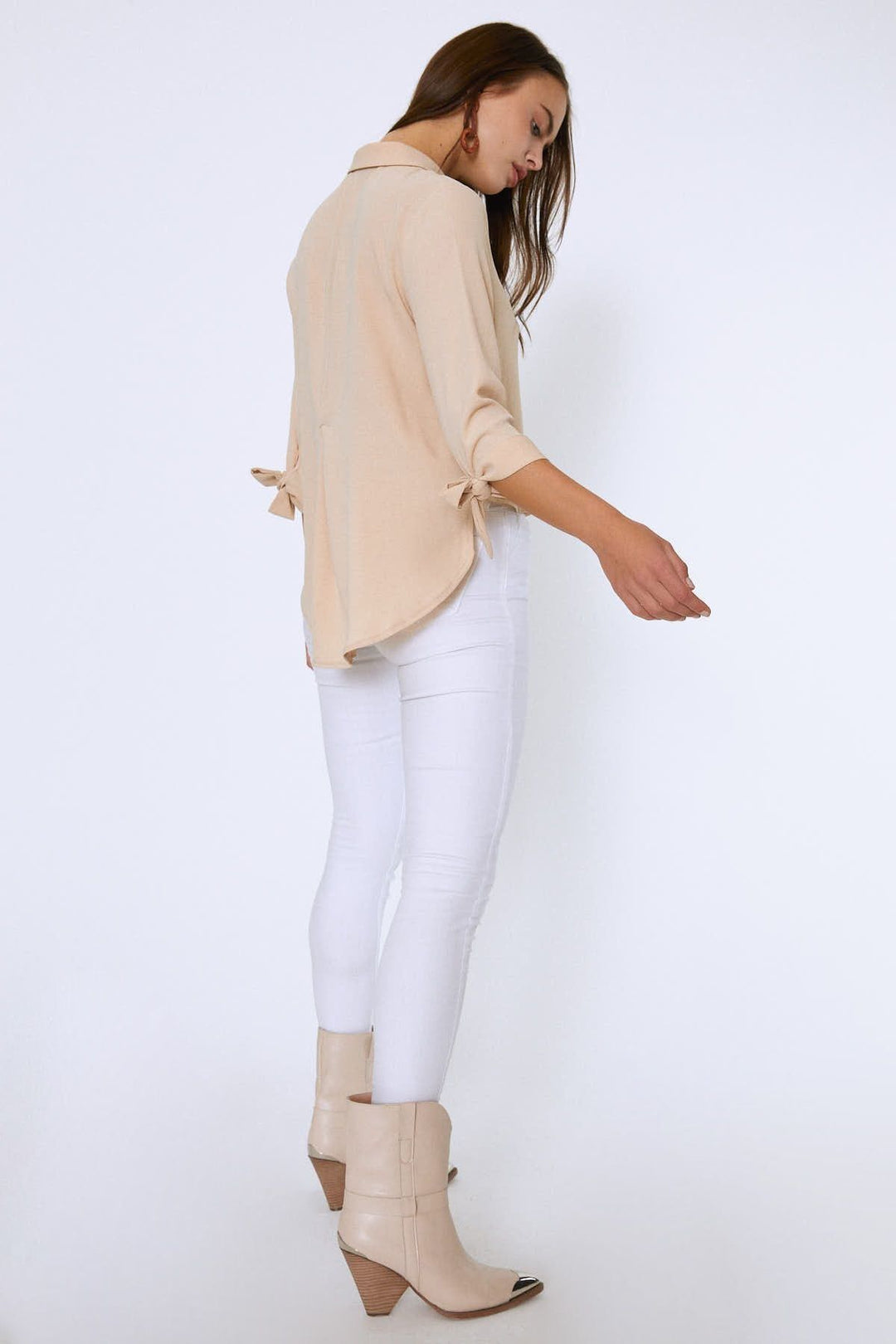 V-Neck Shirt with Tied Sleeves Stone