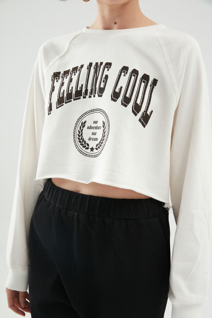 Baskılı Zincir Detaylı Sweatshirt Beyaz